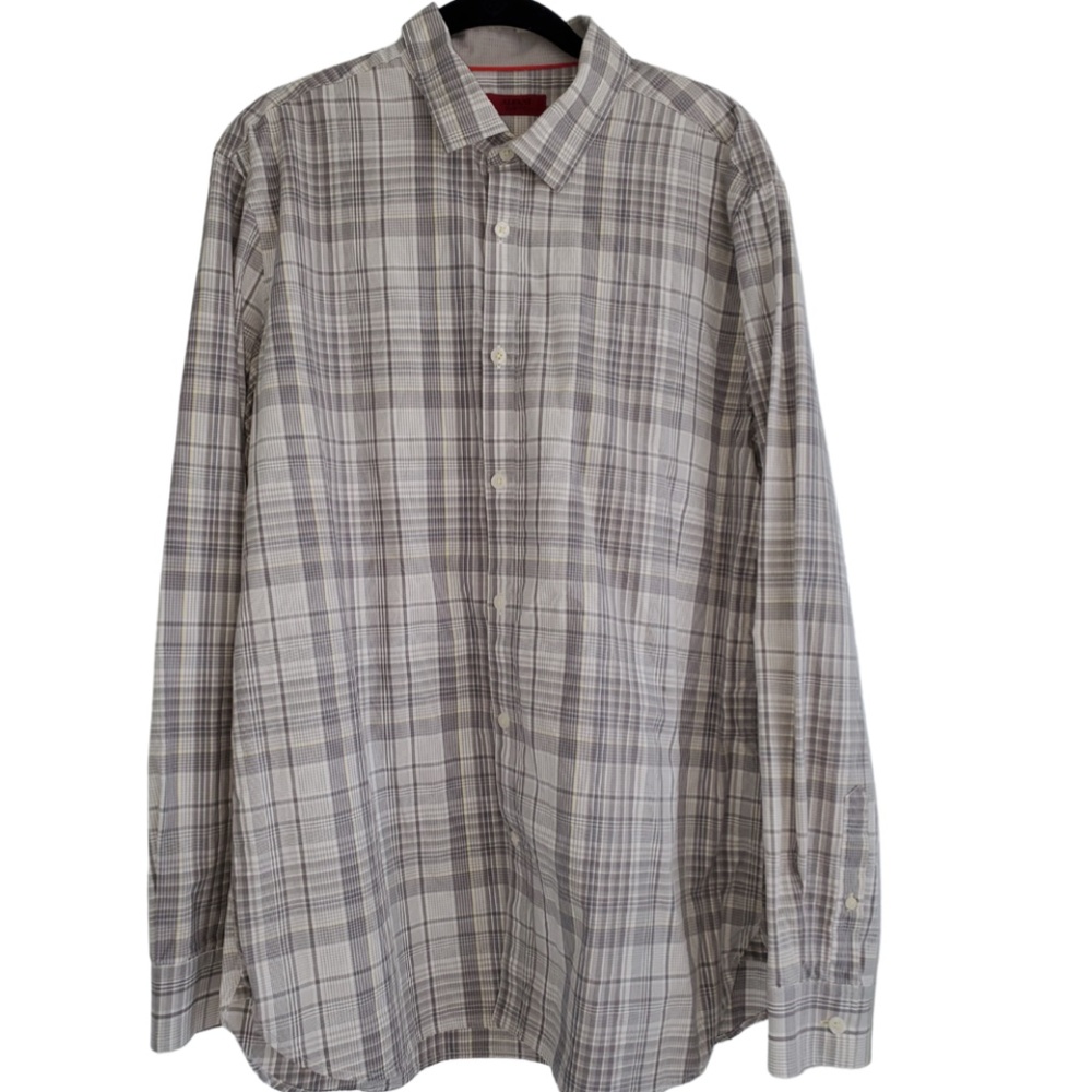 Alfani Slim Fit Gray Plaid Button Up Dress Shirt